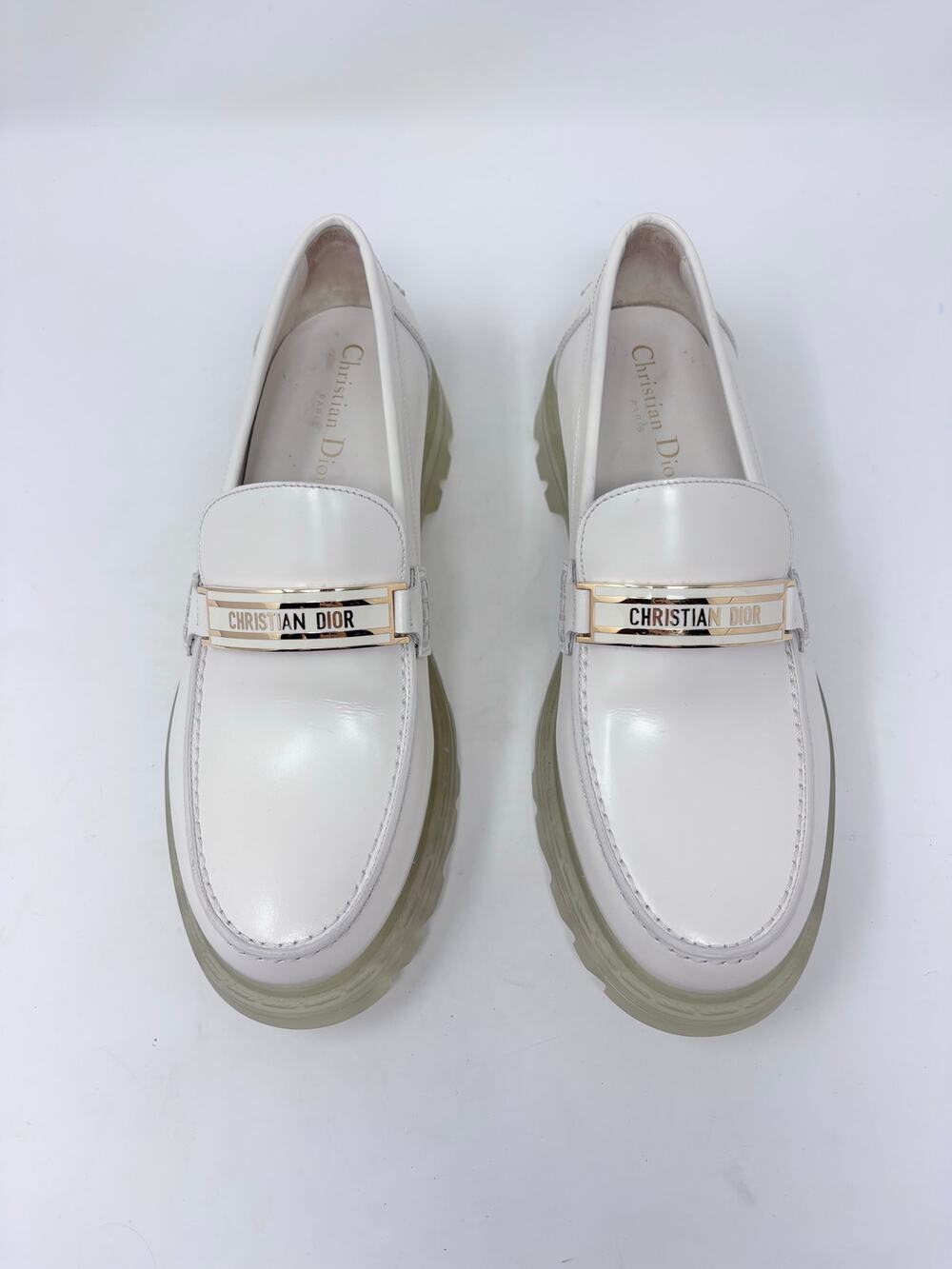 Dior Off White Leather Code Loafer Brushed Calfskin Platform Flat Size 39.5 EU
